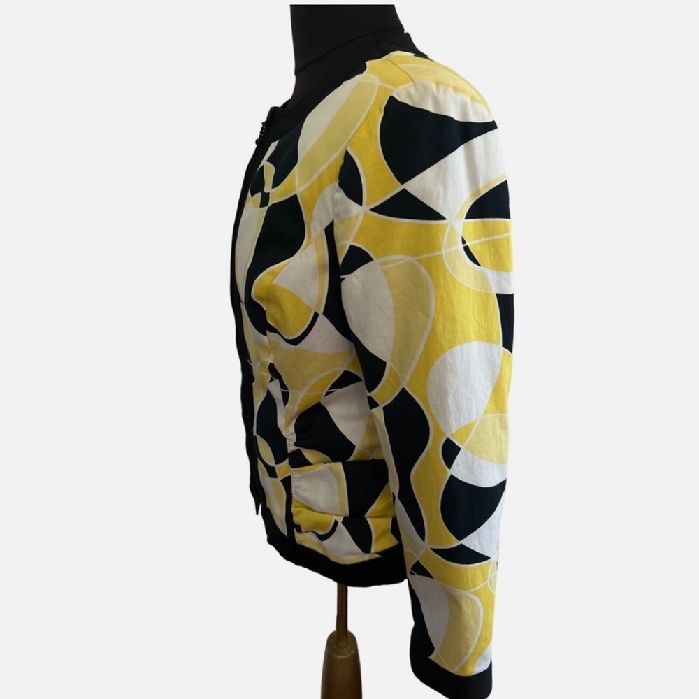 MÚLTIPLES Vintage Style Geometric Print Jacket Size L Yellow Black White women - Picture 7 of 8